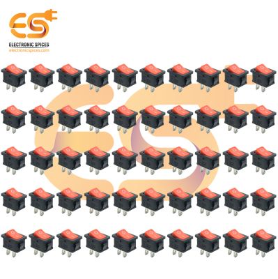 KCD1 T125 6A 250V AC Red Color Heavy Duty Copper 2-Pin Rocker Switch Pack of 100